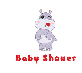 Cute hippopotamus for baby shower invitation card template