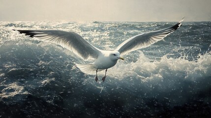 Graceful Seagull Soaring Over Ocean Waves - Stunning Nature Photography
