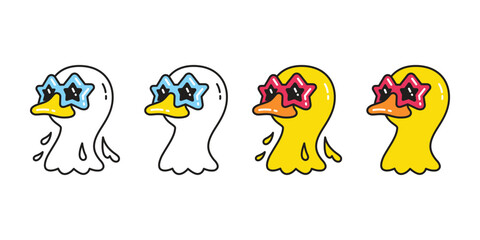 duck vector star sunglasses icon fancy cartoon head face logo character rubber duck bird chicken symbol doodle isolated illustration design