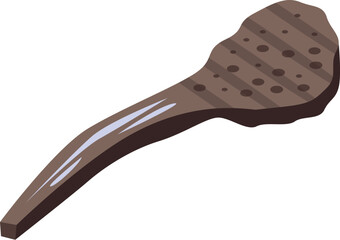 Wooden kitchen spatula flipping food on a hot grill to make delicious barbecue