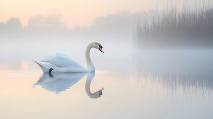 Fototapeta premium Graceful Swan Gliding on Reflective Water - Stunning Nature Photography