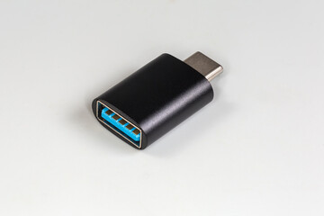 Adapter USB Type-A to Type-C on gray background