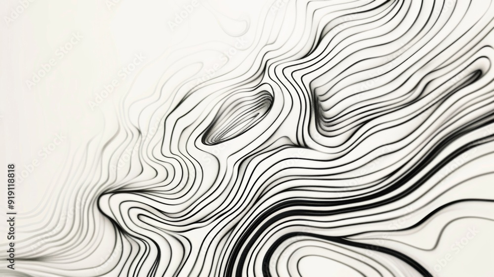 Poster an abstract line art pattern background with bold black lines on a white canvas, creating a striking