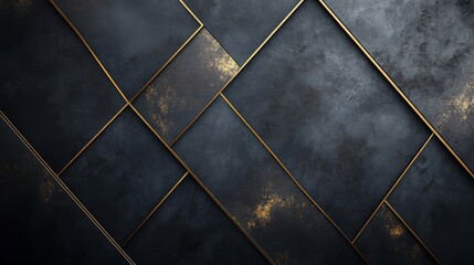 Black and Gold Geometric Background with Diagonal Lines and Grunge Texture
