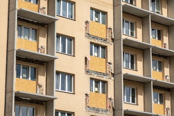 Fototapeta premium Reconstruction of balconies made in Ostrava Poruba with cut out walls and new conrete panels
