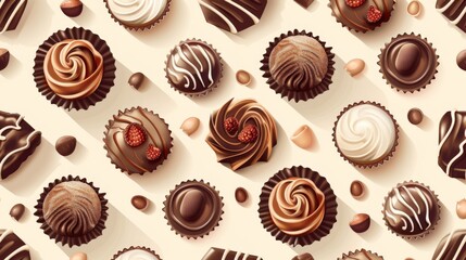 Cheerful seamless pattern of chocolate treats.