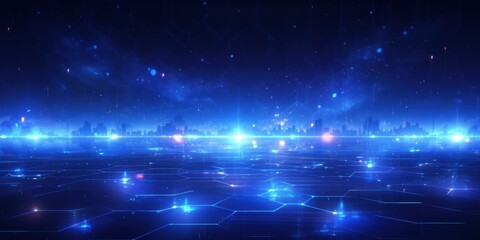 Fototapeta premium Futuristic Cityscape with Glowing Lights and Digital Landscape