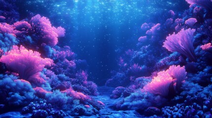 Fototapeta premium Underwater Scene with Bioluminescent Coral and Blue Water