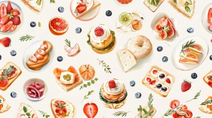 Elegant seamless pattern of appetizers.