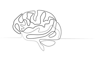 Continuous one line drawing of human brain. Hand drawn minimalism style. brain line art vector illustration, Human brain continuous one line drawing of art vector illustration and intelligence outline