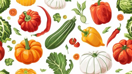 Fresh seamless pattern of garden vegetables.