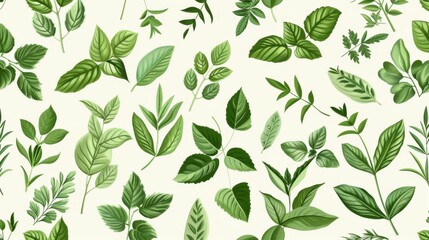 Fresh seamless pattern of leafy herbs.