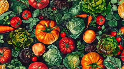 Fresh seamless pattern of vegetable garden.