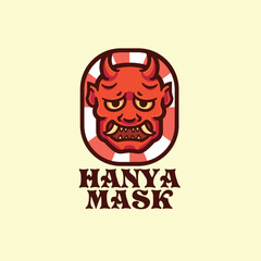 Hanya mask japanese devil mask cartoon mascot character logo design