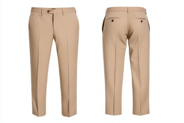 A pair of beige dress pants displayed on a clean white background