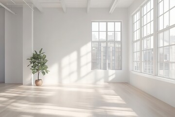 Spacious and luminous office interior with large windows