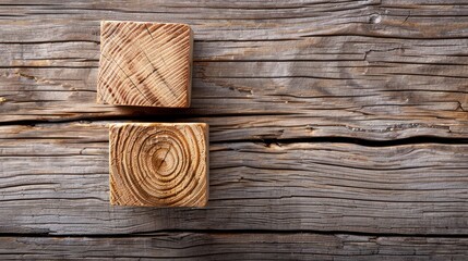 Two Wooden Blocks on Weathered Wooden Plank Background