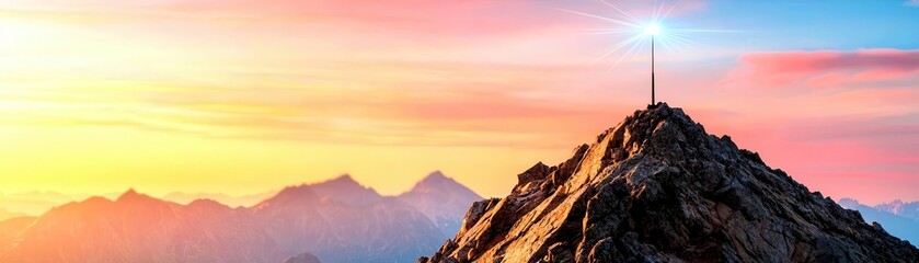 Antenna on a rugged mountain peak, emitting electric waves, symbolizing the far-reaching capabilities of modern technology