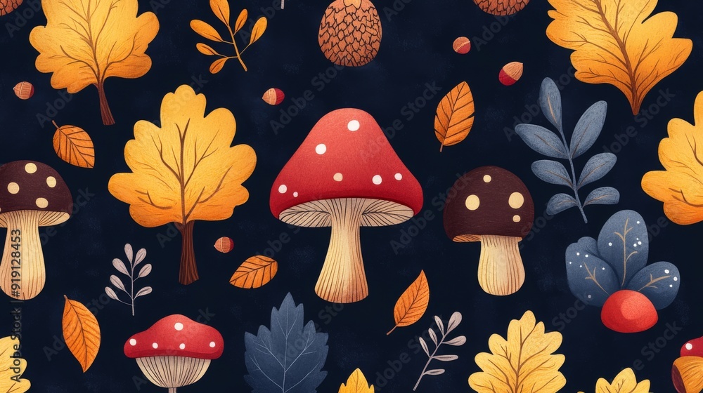 Poster seamless pattern of autumn forest elements