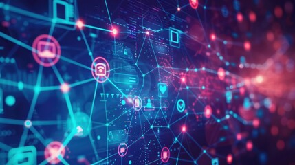 Abstract digital network with glowing nodes and lines