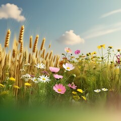 Serene Wildflower Meadow at Sunrise background