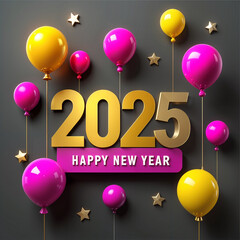 2025-Happy New Year Text 2025 3D text