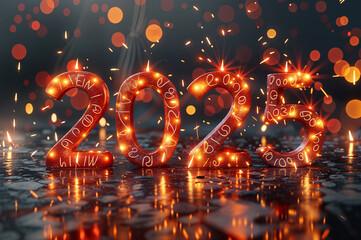2025-Happy New Year Text 2025 3D text