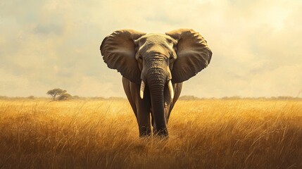 Naklejka premium Majestic Elephant Strolling Across the African Savanna
