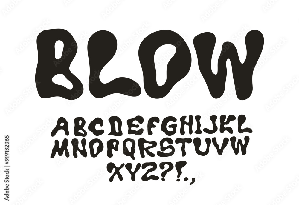 Fototapete bubble font. typescript with liquid effect. y2k alphabet. wavy groovy letters. black and white hand 