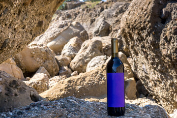 Bottle of wine by the sea