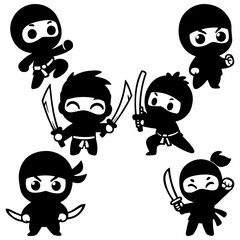 Illustration of a silhouette of a black ninja cartoon character. © Natthaporn