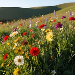 Serene Wildflower Meadow at Sunrise background 