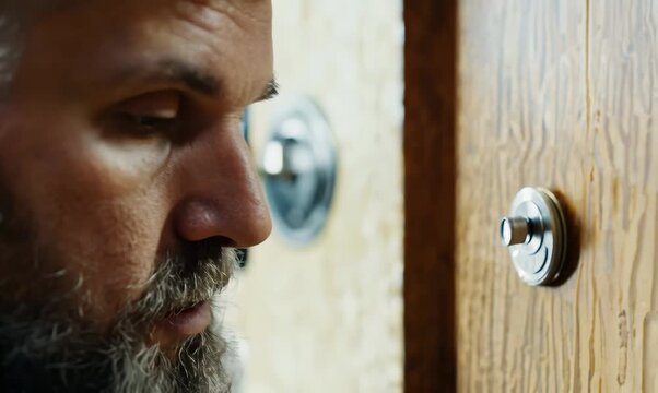 Close-up of a Locksmith Examining a Door Lock