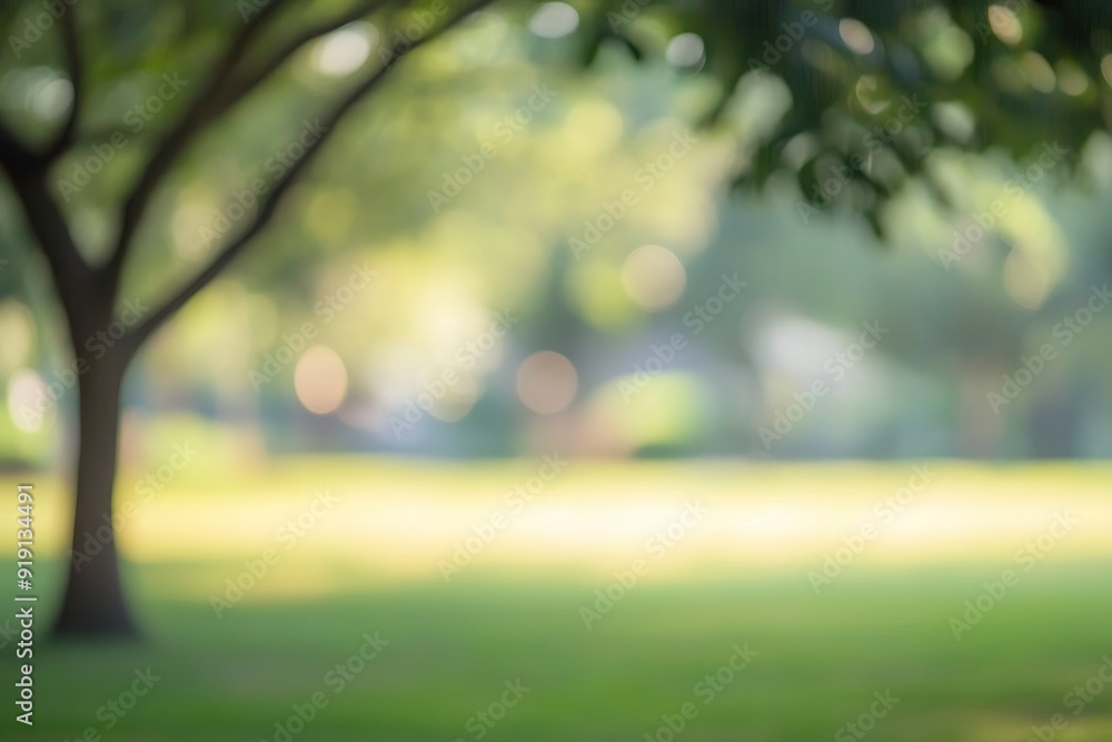 Wall mural blurred of green natural tree in park background with generative ai