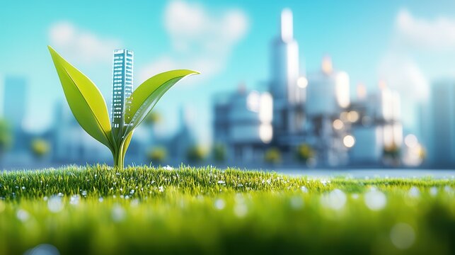 Future of Energy: 3D Biofuel Plant with Digital Binary Code and Vibrant Tetradic Colors, Copy Space Included