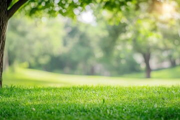 Naklejka premium Blurred of green natural tree in park background with generative ai