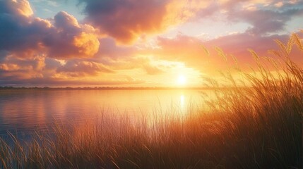 Fototapeta premium Golden Sunset Over a Calm River