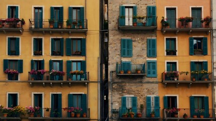 Obraz premium Colorful apartment buildings with vintage balcony flowers in Italy 