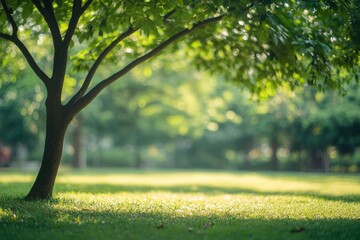Fototapeta premium Blurred of green natural tree in park background with generative ai