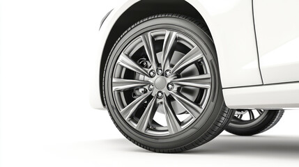 White car wheel standing on a white background