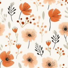 Watercolor Terracotta Floral Background, Seamless Floral Pattern, Boho Floral Symphony, Pattern for Wallpaper
