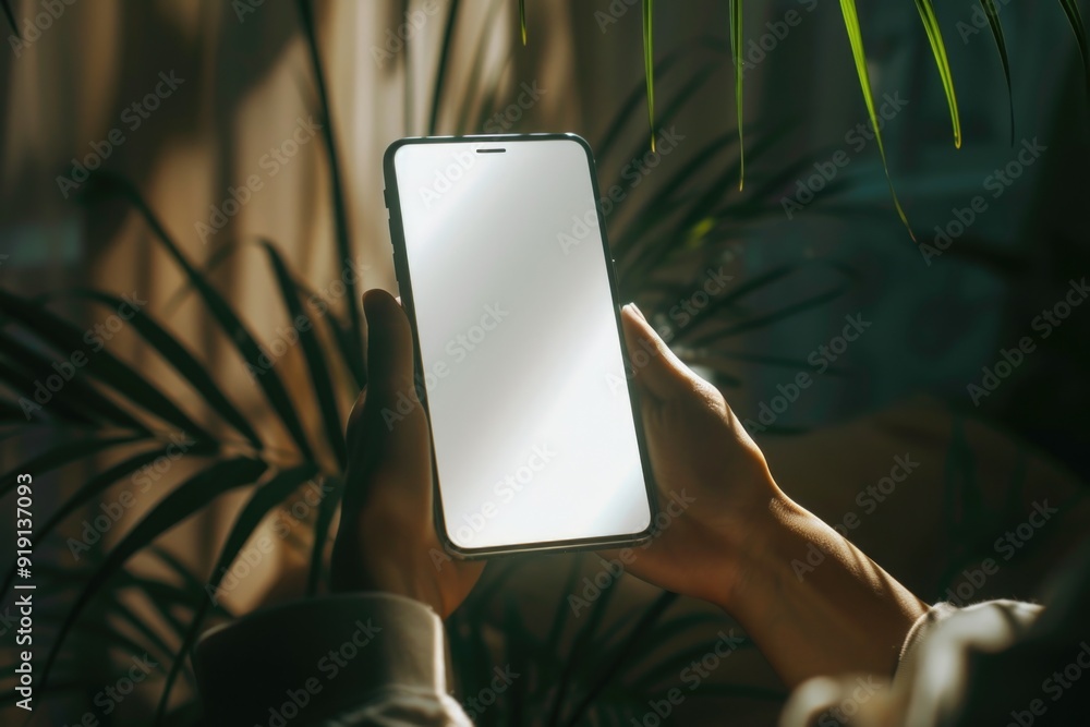 Poster a person holds a cell phone in their hand, likely checking or using the device