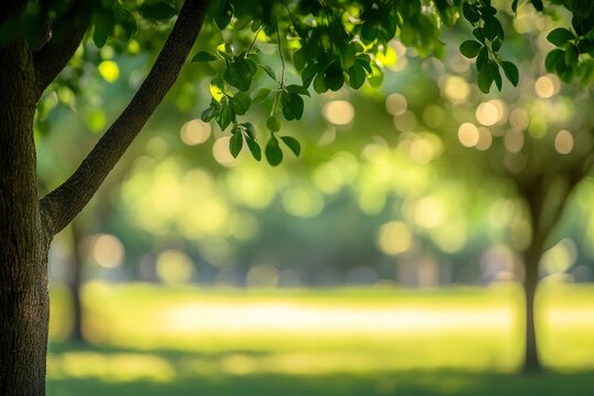 Blurred of green natural tree in park background with generative ai