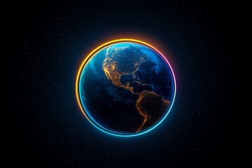 A minimalist poster showcasing a simple outline of Earth with a thin, protective ring representing the ozone layer