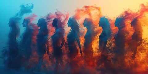 Silhouettes of Women in a Colorful Smoke