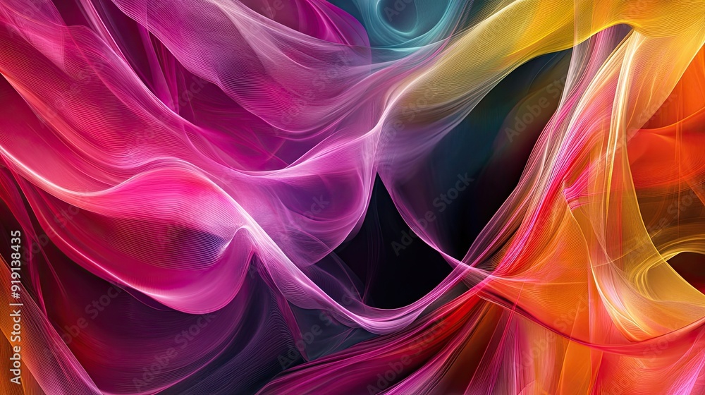 Poster abstract background with vibrant hues and flowing lines. ample copy space in the center.