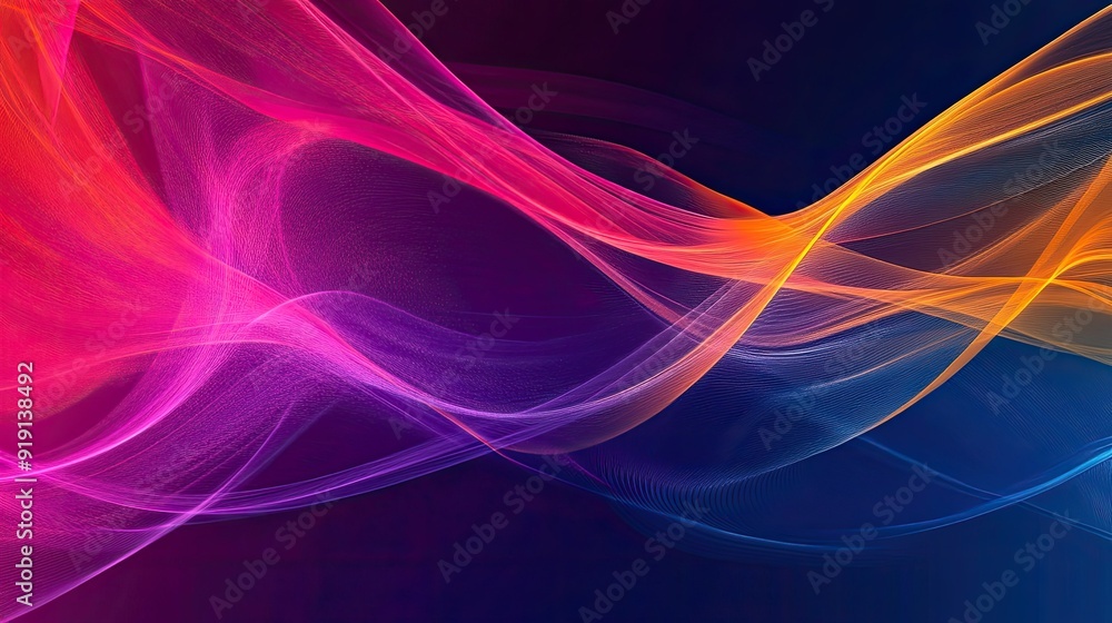 Poster abstract background with vibrant hues and flowing lines. ample copy space in the middle.