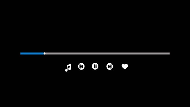 Music play bar animation. Music player scroll bar button ,  Music timeline  player loading bar , Audio music timeline bar, music player progress bar.