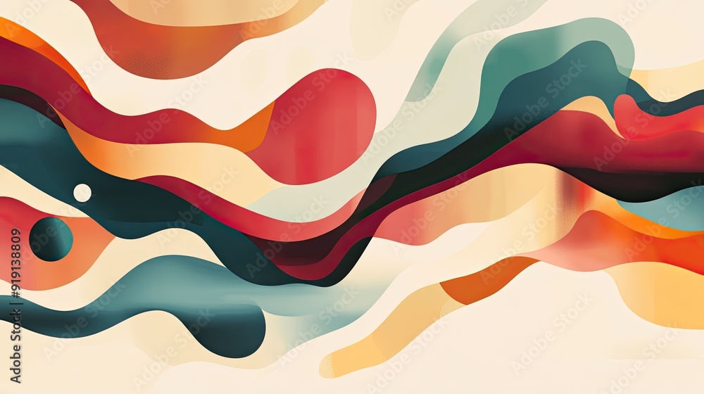 Poster abstract design with bold colors and fluid shapes. ample copy space on the right.