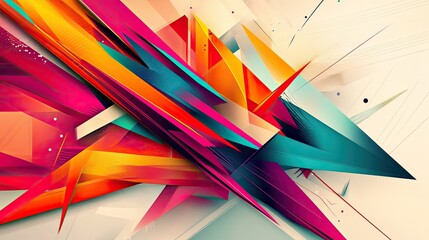 Abstract design with sharp lines and vibrant colors. Ample copy space in the top left corner."